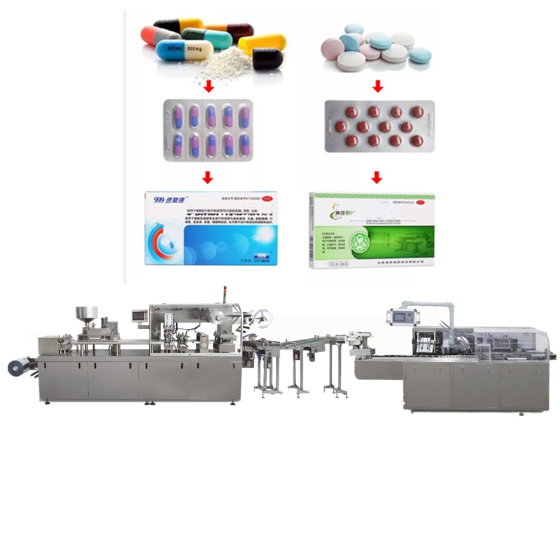 High Speed Capsule, Pill, Medicine Blister Packing Machine &amp; Box Cartoner with Instruction Paper Folder Automatic Date Print Machine